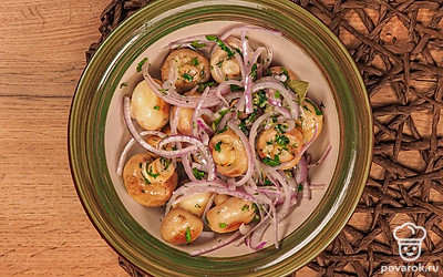 Готовые маринованные грибы с луком можно подать в качестве закуски или гарнира. Дополнительные заправки блюду не требуются.