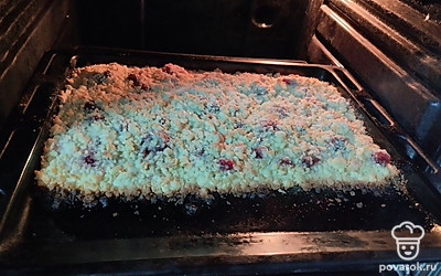 Уберите противень примерно на полчаса в разогретую духовку до готовности пирога и появления румяной корочки.