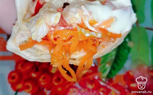 Шаурма домашняя с майонезом, огурцом и курицей — Рецепт с фото