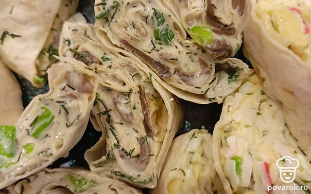 Лаваш грибной с зеленью и сыром — Рецепт с фото