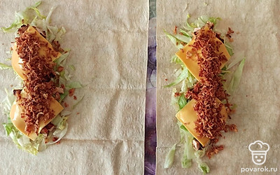 Добавить плавленый сыр, обжареный бекон.