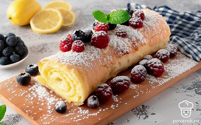 Ароматный лимонный рулет — Рецепт с фото