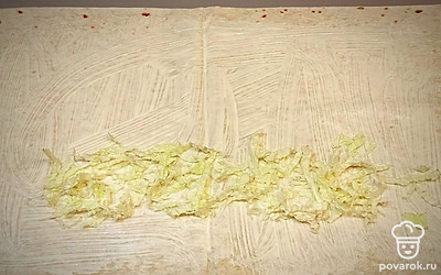 Выкладываем тонким слоем салат.