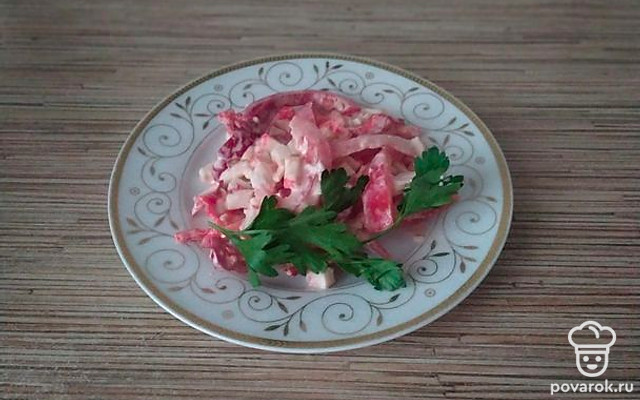 Салат «Свежесть» из помидоров, перца и крабовых палочек — Рецепт с фото