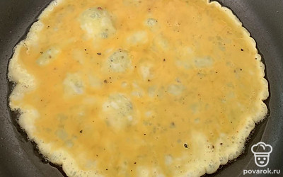 Яйца перемешать, посолить и вылить на сковородку.