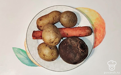 Отварите овощи до готовности, остудите, почистите.